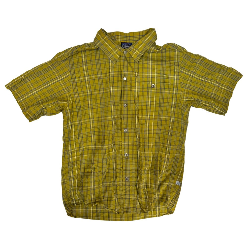 Patagonia Gutterball Shirt Mens Small Yellow Plaid Organic Cotton Snap Rhythm